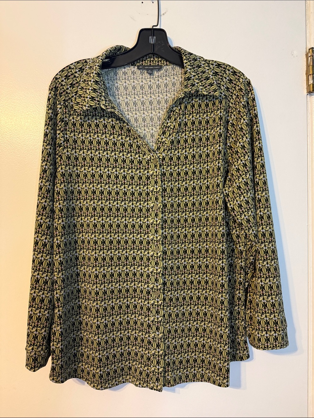 Adrianna Papell Green Geometric XL  Print Blouse